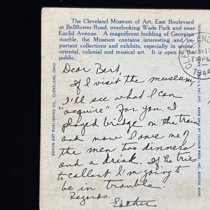 Vintage Postcard 1944 Funny Bridge Train Social History Cleveland Ohio Museum