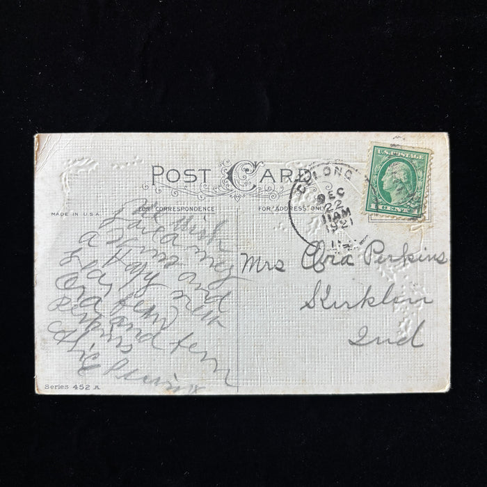 Antique Postcard 1921 Christmas Embossed Holly Berries Kirklin Indiana Perkins