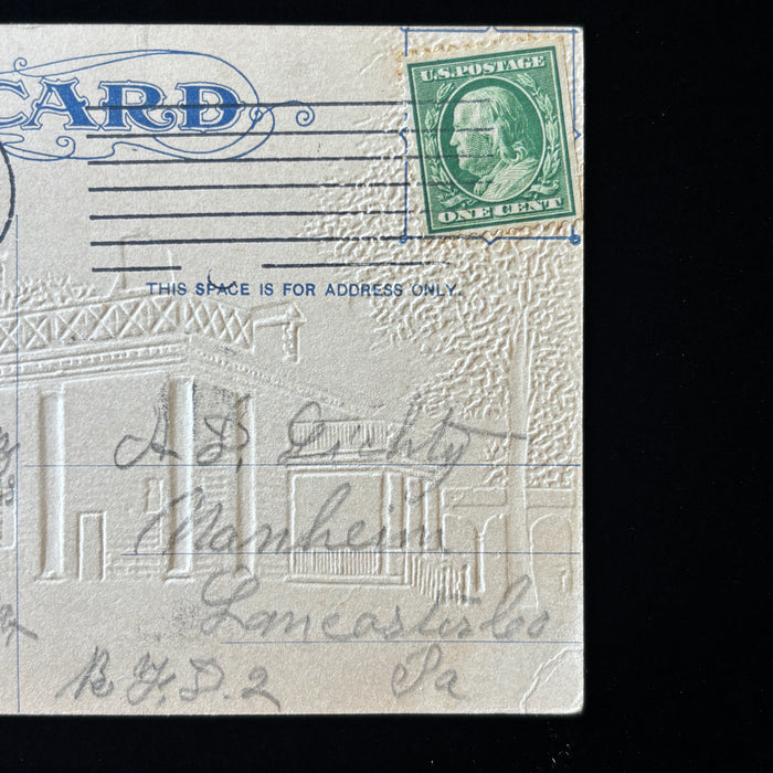 Antique Postcard 1911 Embossed Blue Mt Vernon Mansion Virginia Lancaster PA