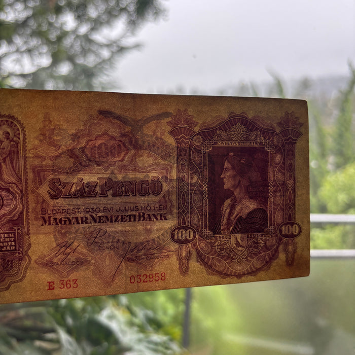 Vintage Banknote 1930 Hungary 100 Pengő King Mátyás Király Budapest Castle Art