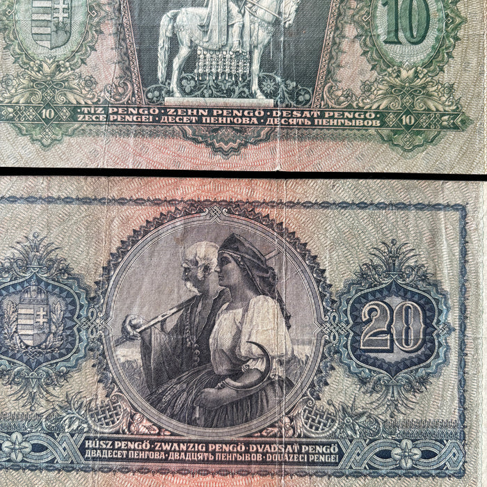 Vintage Banknote Set Hungary 10 20 Pengő Madonna Traditional Costume WWII Lot