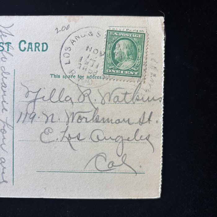 Antique Postcard 1911 Teeth Pull San Fernando Mission L.A. San Pedro RPO Cancel