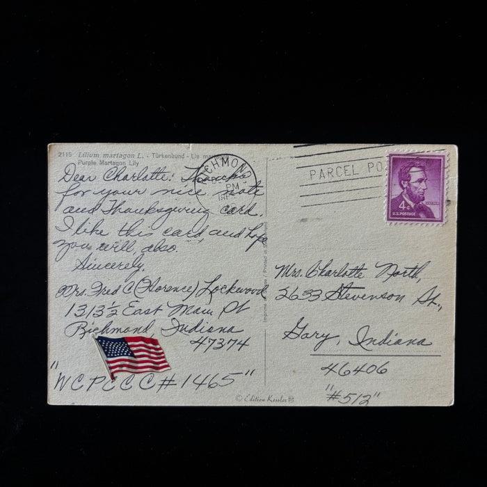 Vintage Postcard 1965 Purple Martagon Lily Flower Thanksgiving Richmond Gary IN