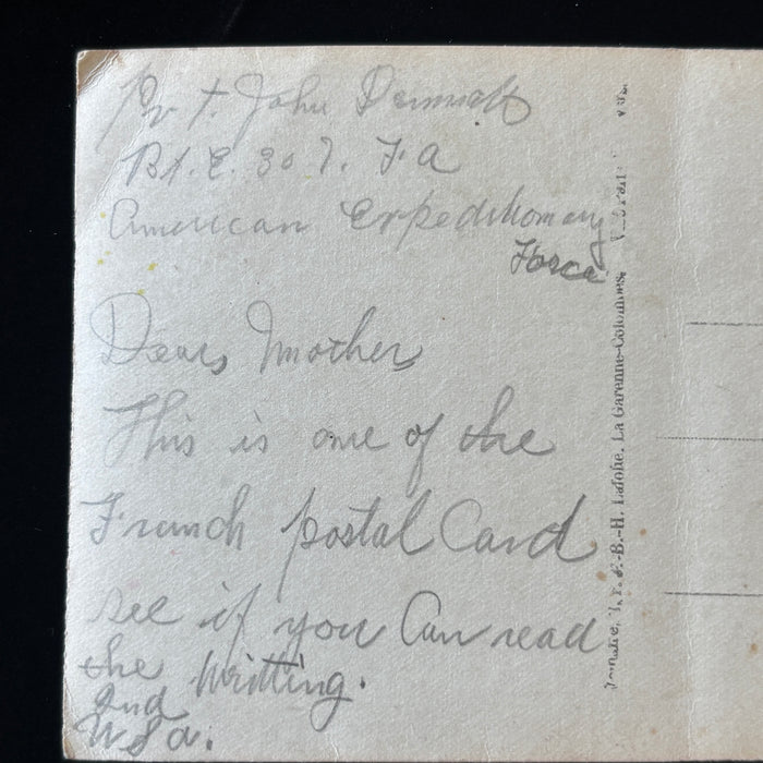 Antique Postcard Dear Mother WWI France AEF 78th Division 307th French Romance
