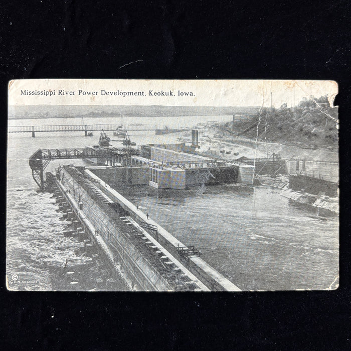 Antique Postcard 1913 Keokuk Iowa Mississippi River Power Dam Construction