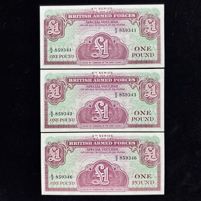 Vintage Banknote 1962 Set British Armed Forces £1 Voucher 4th Series K/2 UNC 3pc