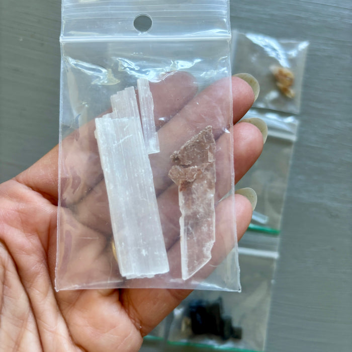 Raw Crystal Set: 18 Quartz Selenite Aquamarine Ilvaite & More