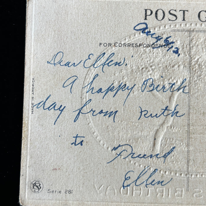 Antique Postcard 1913 A Joyous Birthday Embossed Sailboat New Denmark Wisconsin