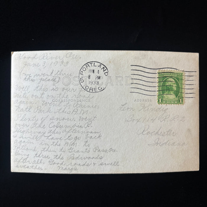 Vintage Postcard 1933 RPPC Vista House Crown Point Columbia River Hwy Oregon Car
