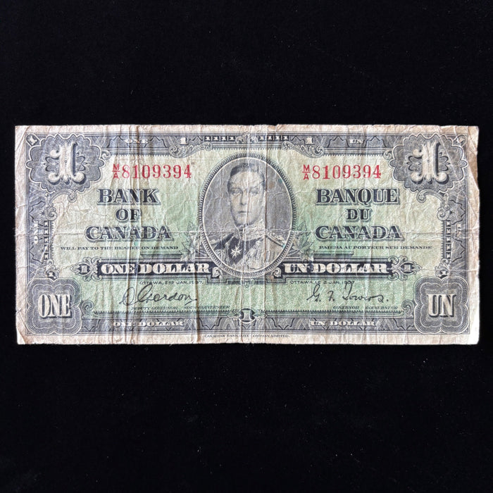 Vintage Banknote 1937 Canada 1 Dollar King George VI Bilingual Series Currency