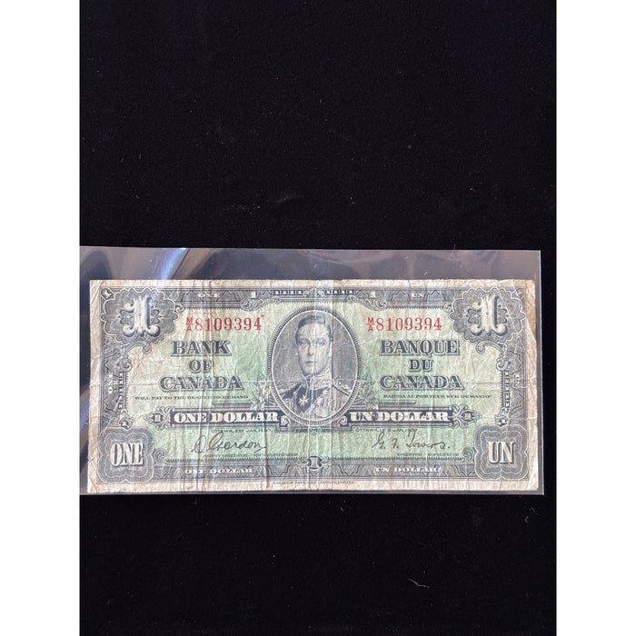 Vintage Banknote 1937 Canada 1 Dollar King George VI Bilingual Series Currency