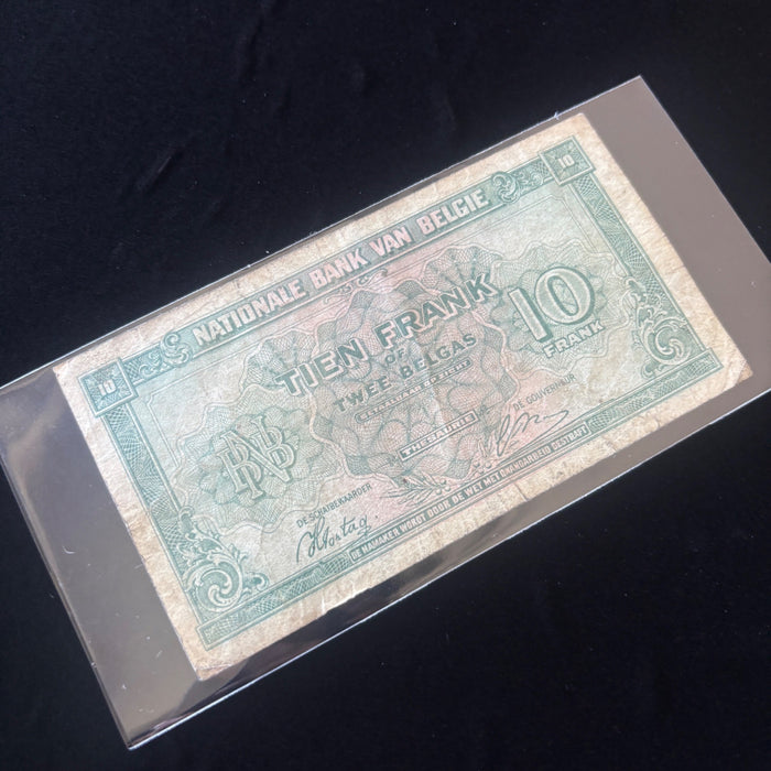 Vintage Banknote 1943 WWII 10 Francs / 2 Belgas Belgium UK Liberation Currency