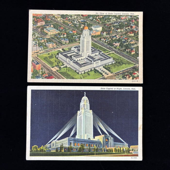 Vintage Postcard Lot Aerial Night State Capitol Lincoln Nebraska Mid-Century