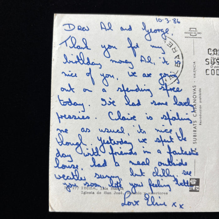 Vintage Postcard 1986 Spending Spree Ibiza Spain Church San Jose Altar Village