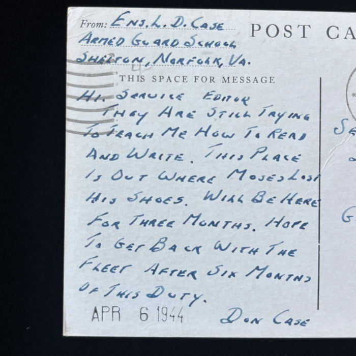 Vintage Postcard 1944 WWII Sarcastic Eagle Crushes Plane US Navy Guard School