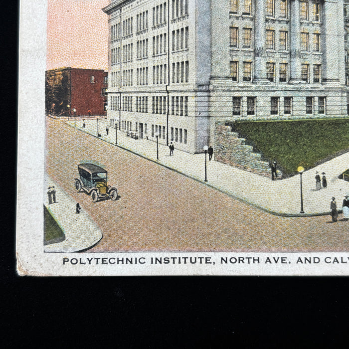 Antique Postcard 1923 RPO Baltimore MD Polytechnic Institute Trolley Cars Social