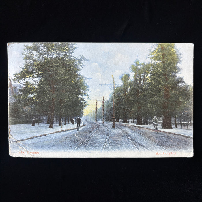 Antique Postcard 1904 Southampton Avenue Glitter Artlette Tram Tracks Cyclists