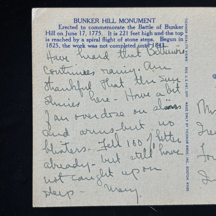Vintage Postcard 1940s Sanatorium Bunker Hill Monument Boston MA Deer Isle ME