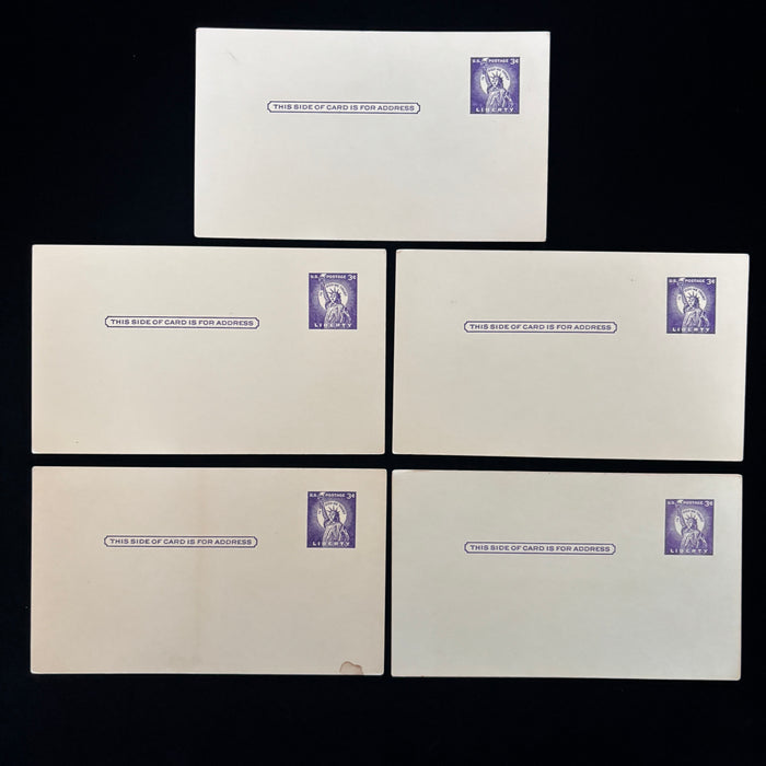 Vintage Postcard Lot of 5 Statue Liberty 3c Purple Postal Cards 1950s Stationery