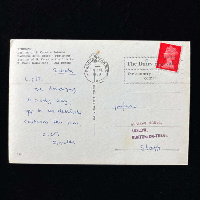 Vintage Postcard 1969 Polish British Santa Croce Da Vinci Dairy Festival Slogan