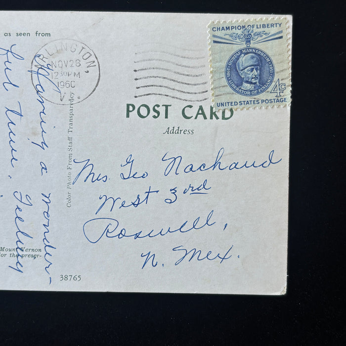 Vintage Postcard 1960 Cold War Masaryk Stamp George Washington Mt Vernon W Front