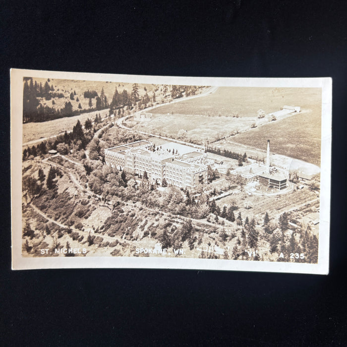 Vintage Postcard RPPC Aerial View St Michels Mission Christian Jesuit Spokane WA