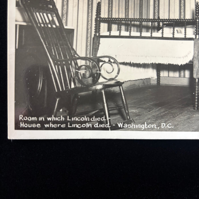 Vintage Postcard RPPC Lincoln Death Room Petersen House Washington DC Spool Bed