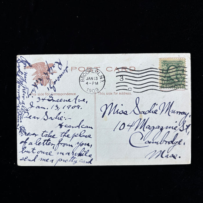 Antique Postcard 1909 Art Nouveau Bend In The River Mauer Brooklyn NY Canoe Man