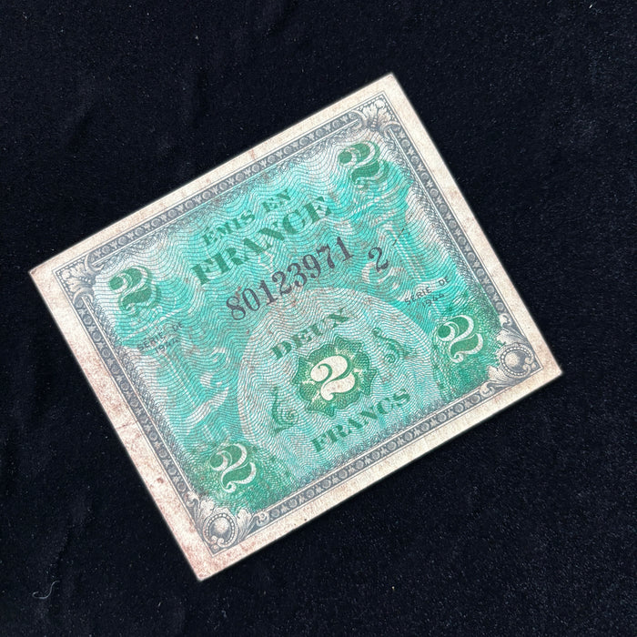 Vintage Banknote Set WWII France Allied 2 & 10 Francs Goddess Miner Lot 3 Pcs