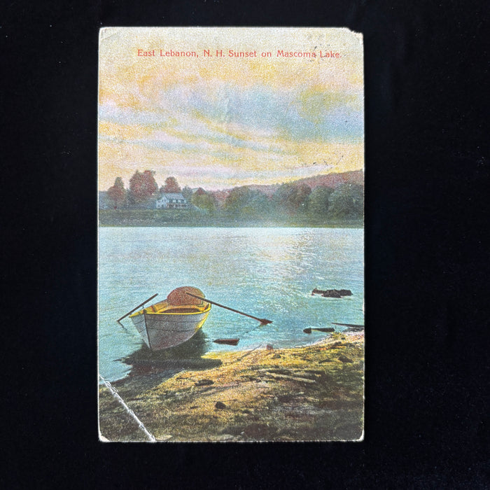 Antique Postcard 1911 Boat Cottage Sunset Mascoma Lake E. Lebanon New Hampshire
