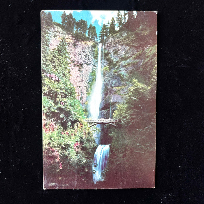 Vintage Postcard 1950 Petroliana 76 Multnomah Falls Oregon Benson Bridge Travel