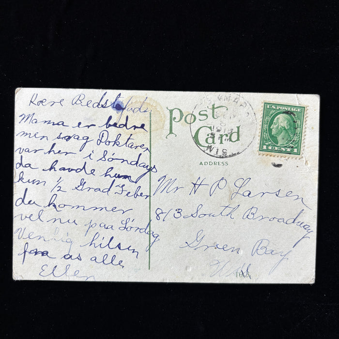 Antique 1915 Postcard Denmark Wisconsin Post Office Man Danish Message Larsen