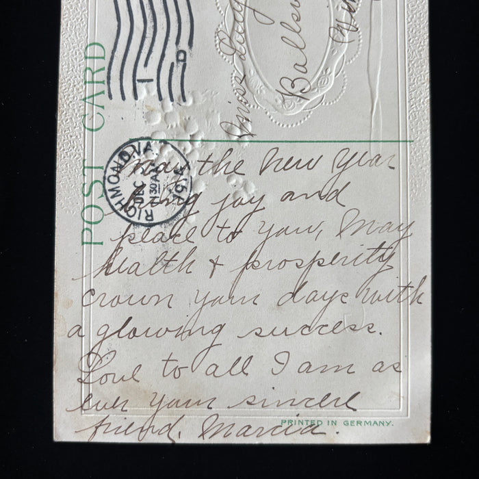 Antique Postcard 1914 Happy New Year Embossed Flowers Richmond Ballsville Va