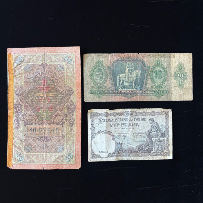 Vintage Banknote Lot 1909 Russia 1929 Hungary 1938 Belgium Historic Collection