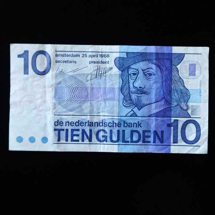 Vintage Banknote Dutch 10 Gulden Netherlands 1968 Pre-Euro UV Watermark Verified