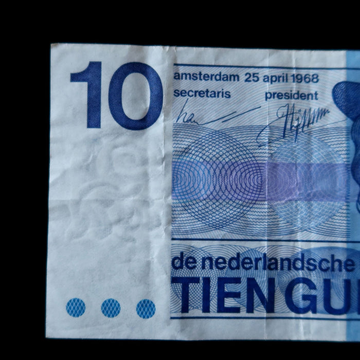 Vintage Banknote Dutch 10 Gulden Netherlands 1968 Pre-Euro UV Watermark Verified