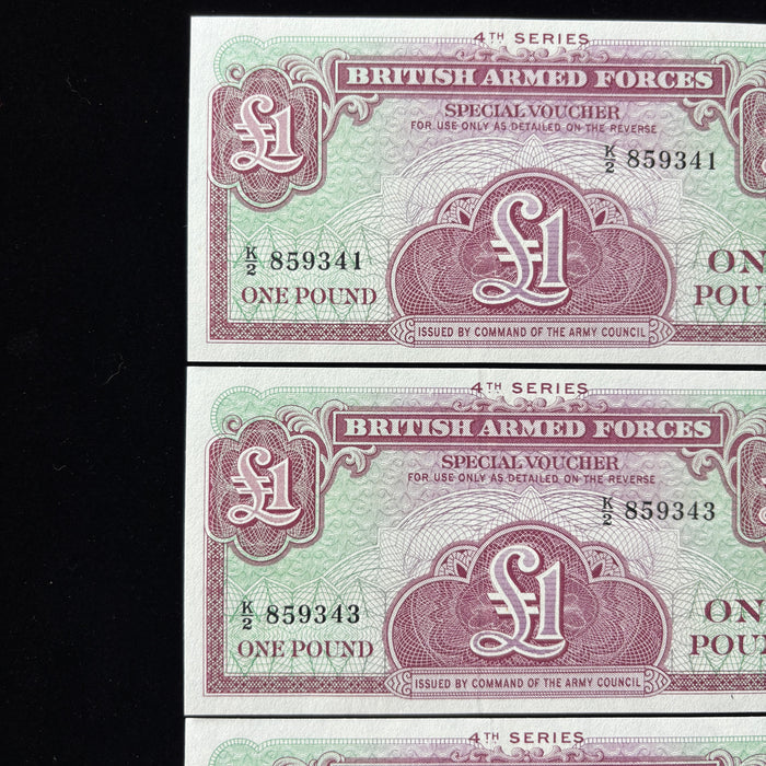 Vintage Banknote 1962 Set British Armed Forces £1 Voucher 4th Series K/2 UNC 3pc