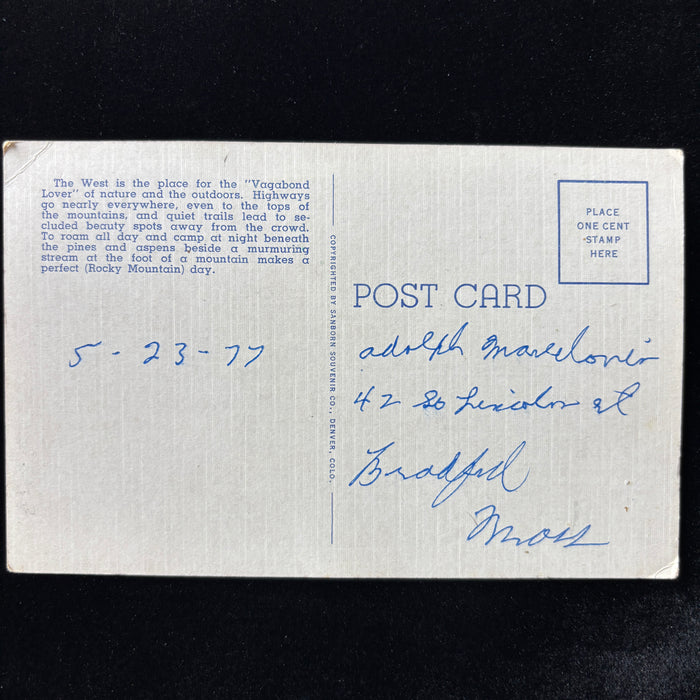 Vintage Postcard 1930 Call of the Trail Poem Vagabond Lovers Rocky Mountains CO