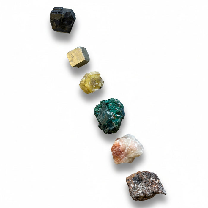 Raw Crystal Set: 6 Pyrite Malachite Garnet Tourmaline & More