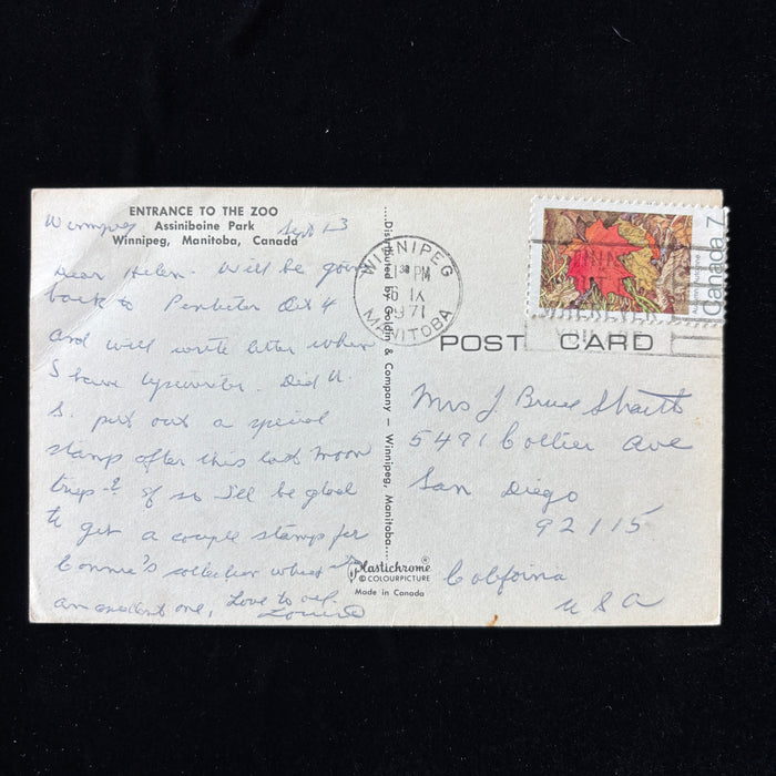 Vintage Postcard 1971 Assiniboine Park Zoo Winnipeg Manitoba Canada Moon Trip