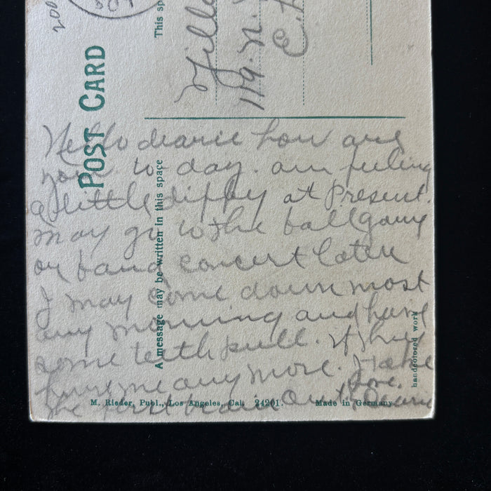 Antique Postcard 1911 Teeth Pull San Fernando Mission L.A. San Pedro RPO Cancel