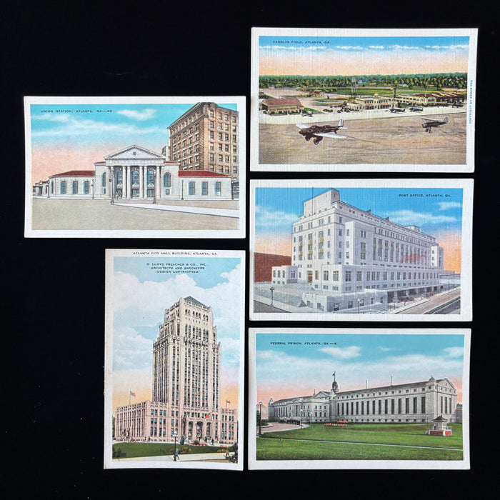 Vintage Postcard Lot 5 Atlanta GA Candler Airport City Hall Prison Post Office
