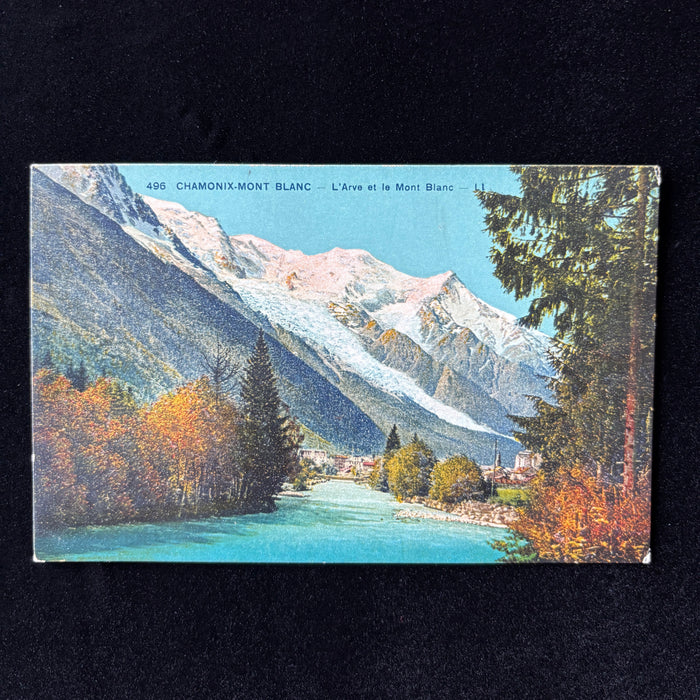 Vintage Postcard 1920s Chamonix Mont Blanc L’Arve River France Snow Mountains