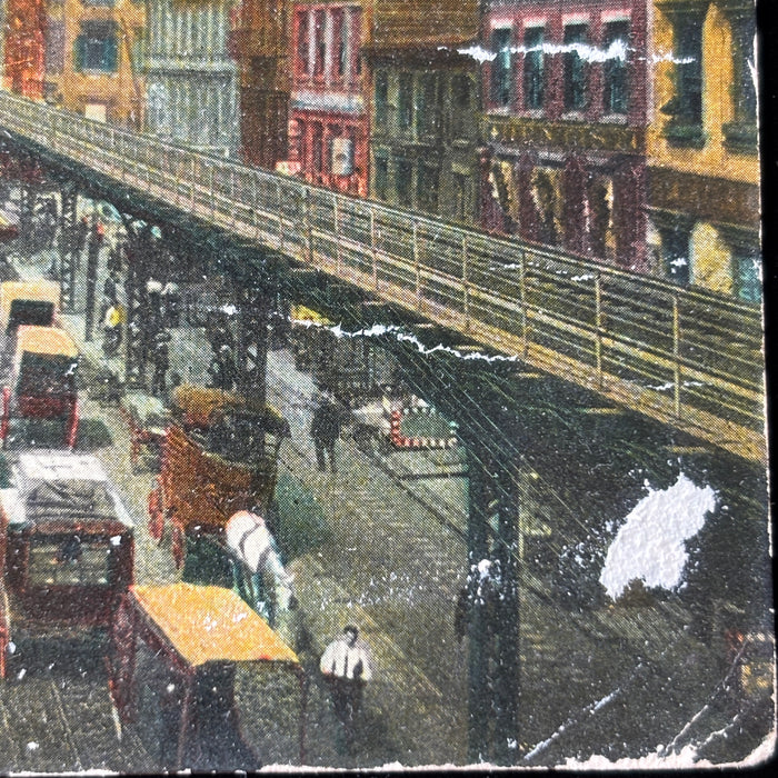 Antique Postcard 1907 NYC Bowery Trolley Horse Cart Manhattan Street Life