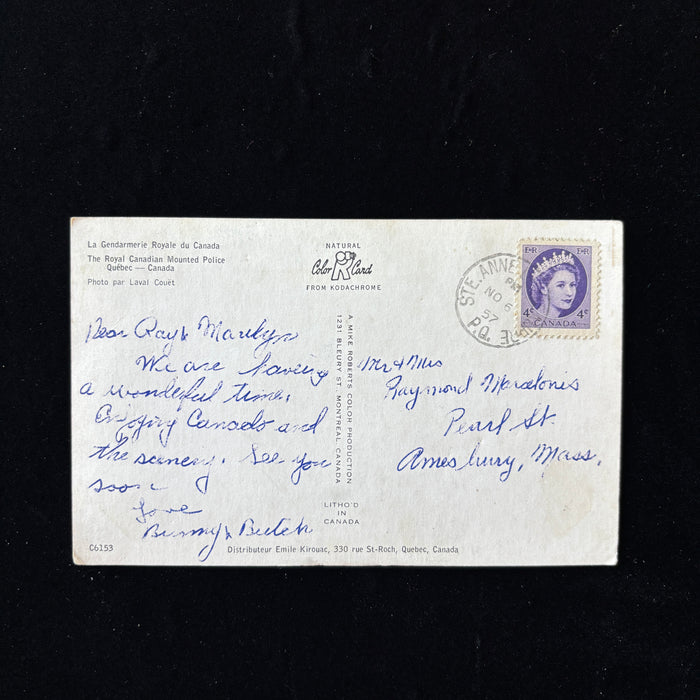 Vintage Postcard 1957 RCMP Mounties Quebec Chateau Frontenac Ste Anne Cancel