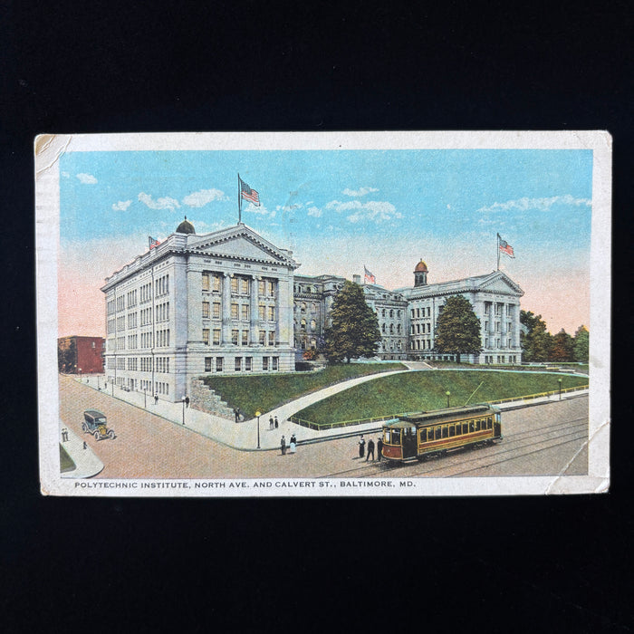 Antique Postcard 1923 RPO Baltimore MD Polytechnic Institute Trolley Cars Social