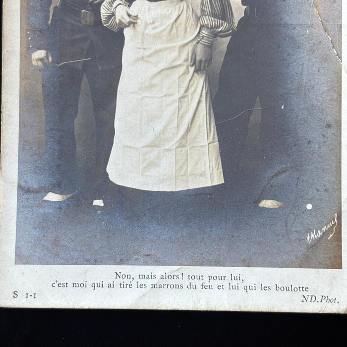 Antique Postcard 1900s RPPC Love Triangle Military Police French Humor Romance