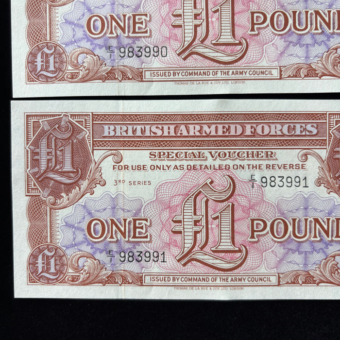 Vintage Banknote 1956 Set Suez Crisis British Armed Forces £1 Consecutive E/1 UNC