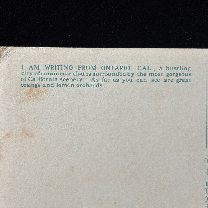 Vintage Postcard 1920s California Dream Ontario Home Orange Inland Empire
