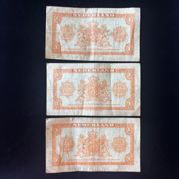 Vintage Banknote 1943 Lot of 3 Dutch WWII Queen Wilhelmina Muntbiljet Netherlands